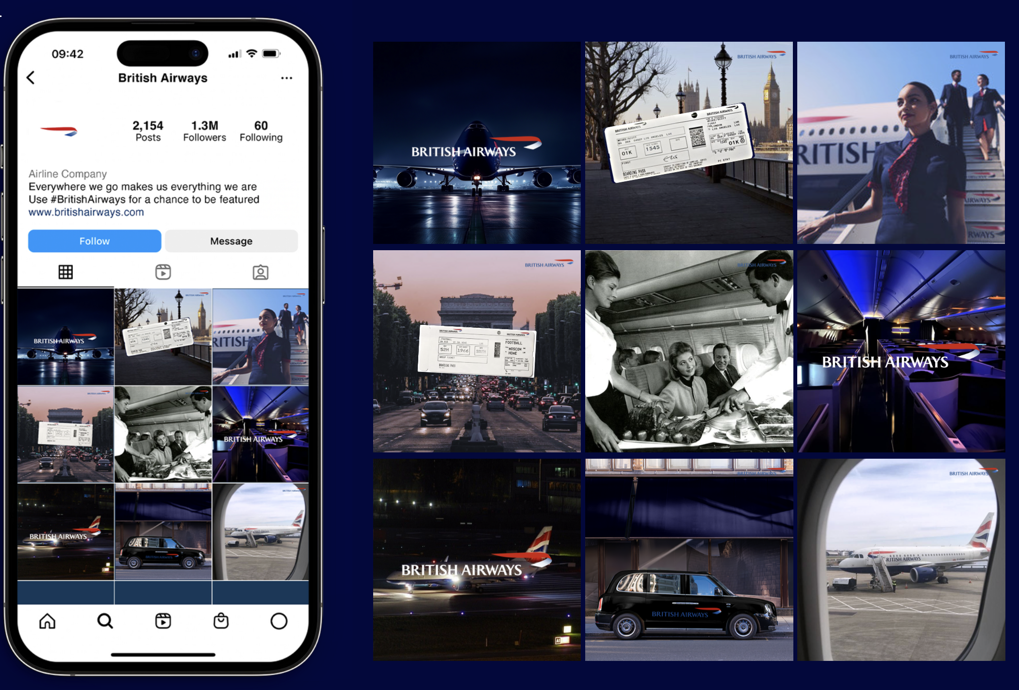 Instagram mockup gallery for British Airways